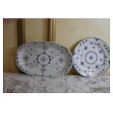 Collection of Blue and White Porcelain Tea Cups and Plates with Platters