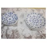 Collection of Blue and White Porcelain Tea Cups and Plates with Platters
