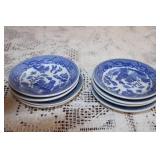 Collection of Blue and White Porcelain Tea Cups and Plates with Platters