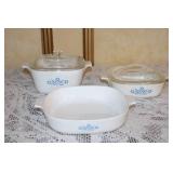 Set of 3 Vintage Corning Ware Blue Cornflower Casserole Dishes with Lids