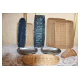 Collection of Wicker Baskets and Vintage Bread Trays