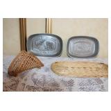 Collection of Wicker Baskets and Vintage Bread Trays