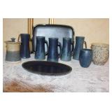 Handmade Pottery Set with Pitchers, Plates, and Crock