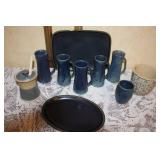 Handmade Pottery Set with Pitchers, Plates, and Crock