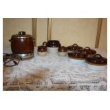 Vintage Bean Pot Crock Set with Electric Warmer and Stoneware Soup Bowls