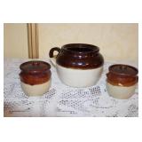 Vintage Bean Pot Crock Set with Electric Warmer and Stoneware Soup Bowls