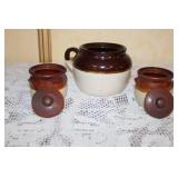 Vintage Bean Pot Crock Set with Electric Warmer and Stoneware Soup Bowls