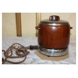 Vintage Bean Pot Crock Set with Electric Warmer and Stoneware Soup Bowls