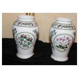 Set of Portmeirion Botanic Garden Porcelain Mugs, Jars, and Assorted Blue Glass Vases