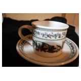 Set of Portmeirion Botanic Garden Porcelain Mugs, Jars, and Assorted Blue Glass Vases