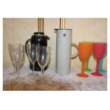 Assorted Picnicware Set with Wicker Plates, Plastic Cups, and Drink Dispensers