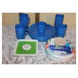 Assorted Picnicware Set with Wicker Plates, Plastic Cups, and Drink Dispensers