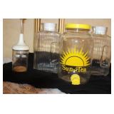 Vintage Sun Tea Jar, Glass Pitchers, Smiley Face Utensil Holder, Tumblers and Kitchenware Set