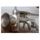 Collection of Vintage Metal Kitchen Tools including Pasta Maker, Meat Grinder, and Food Slicer