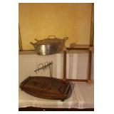 Aluminum Stock Pot with Lid, Wooden Fish Carving Board, and Vintage Rope Trivet Set