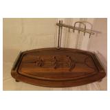 Aluminum Stock Pot with Lid, Wooden Fish Carving Board, and Vintage Rope Trivet Set