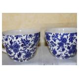 Blue and White Floral Dinnerware Set with Plates and Cups