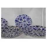 Blue and White Floral Dinnerware Set with Plates and Cups