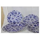 Blue and White Floral Dinnerware Set with Plates and Cups