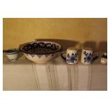 Collection of Decorative Ceramic and Porcelain Kitchenware with Blue Patterns