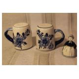 Collection of Decorative Ceramic and Porcelain Kitchenware with Blue Patterns