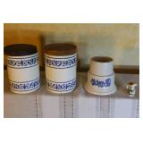 Collection of Decorative Ceramic and Porcelain Kitchenware with Blue Patterns