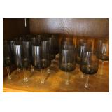 Set of 16 Vintage Smokey Gray Wine Glasses