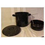 West Bend 4 Qt Slow Cooker with Manual, Graniteware Steamer Pot, and Aluminum Double Boiler Set
