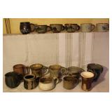 Collection of 13 Handcrafted Pottery Mugs Including Tonala Mexico and Studio Art Pieces