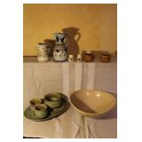 Assorted Ceramic Tableware Including Pitchers, Cups, Plates, Salt and Pepper Shakers