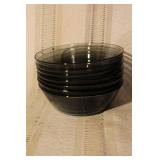 Vintage Glassware Set with Blue Tumblers, Clear Glasses, and Dark Bowls