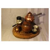 Vintage Copper Tea Set with Kettle, Pots, Tray, and Cups