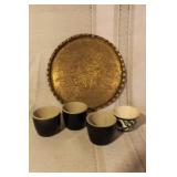 Vintage Copper Tea Set with Kettle, Pots, Tray, and Cups