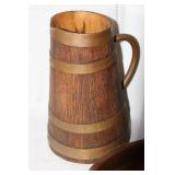 Vintage Wooden Pitcher, Hammered Metal Tray, and Set of Oval Wooden Bread Boards