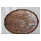 Vintage Wooden Pitcher, Hammered Metal Tray, and Set of Oval Wooden Bread Boards