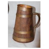 Vintage Wooden Pitcher, Hammered Metal Tray, and Set of Oval Wooden Bread Boards