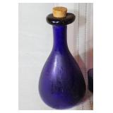 Vintage Blue Glass Decanter with 6 Multi-Color Shot Glasses