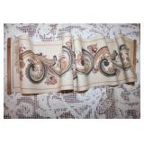 Vintage Kitchen Set with Wooden Spice Rack, Six Ceramic Spice Jars, Paper Towel Holder, and Table Runner