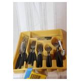 Set of Stainless Steel Flatware with Black Handles and Tray