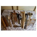 Collection of Vintage Wooden Utensils and Rolling Pins Kitchen Lot