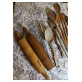 Collection of Vintage Wooden Utensils and Rolling Pins Kitchen Lot