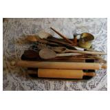Collection of Vintage Wooden Utensils and Rolling Pins Kitchen Lot