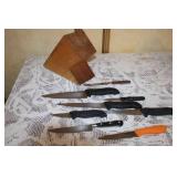 Collection of Kitchen Knives with Wood Blocks and Cutting Boards