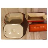 Set of 2 Vintage Enamel Cast Iron Covered Dishes - Le Creuset and St Uze