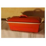 Set of 2 Vintage Enamel Cast Iron Covered Dishes - Le Creuset and St Uze