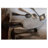 Assorted Vintage Silverware with Serving Utensils and Pearl Handles