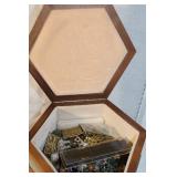 Hexagonal Jewelry Box with Assorted Costume Jewelry