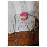 Assorted Vintage Necklaces and Bracelets with Handwoven Trinket Basket