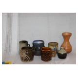 Collection of 7 Vintage Studio Pottery Mugs and Mini Vases