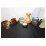 Collection of 7 Vintage Studio Pottery Mugs and Mini Vases